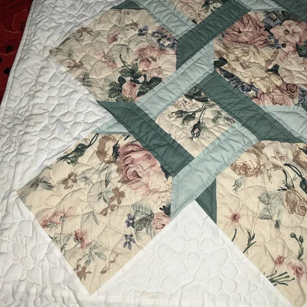 HandMade Pieced Machine‎ Quilted Quilt Floral Garden Twist 47x57
